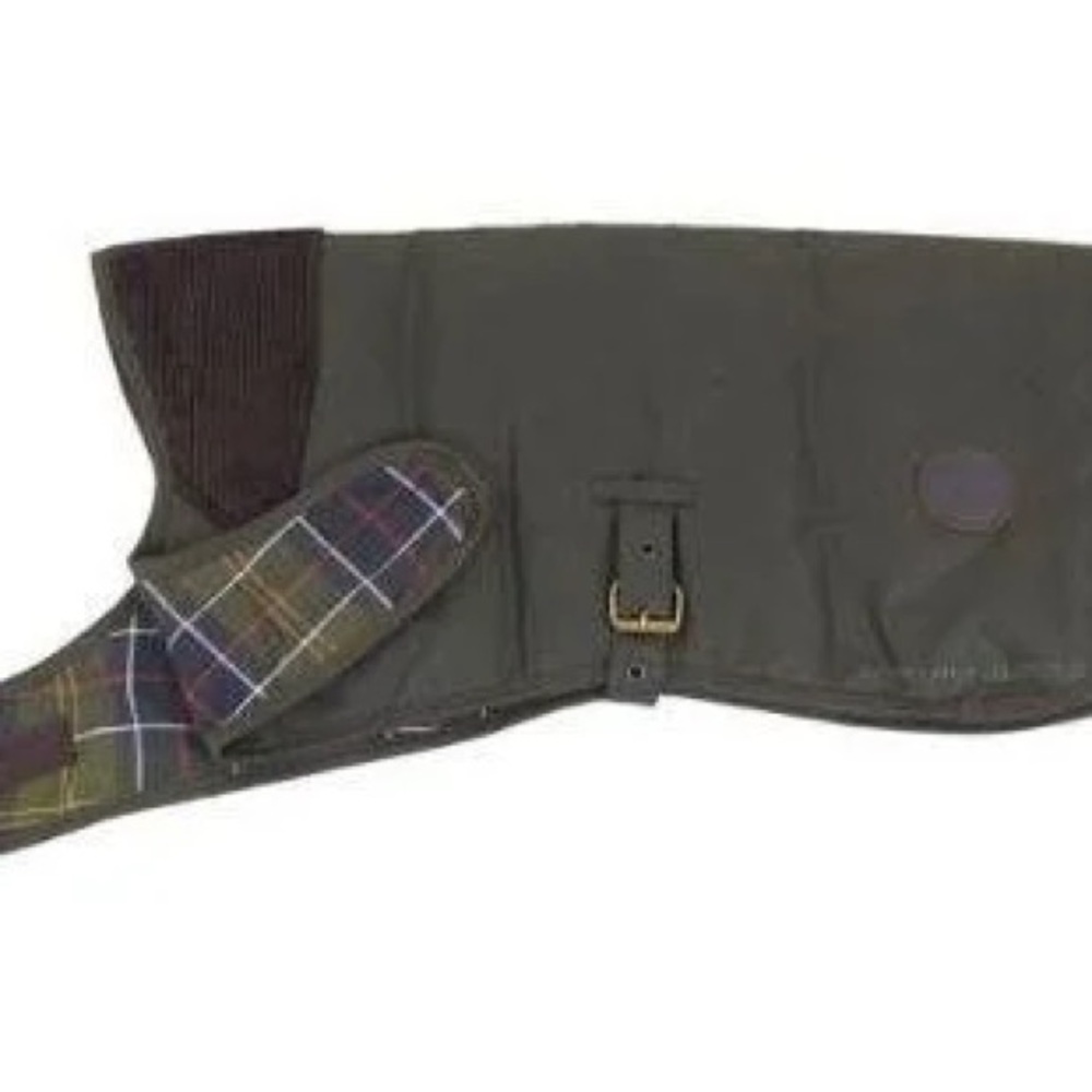 Barbour Olive Green Dog Jacket with Plaid Trim XL